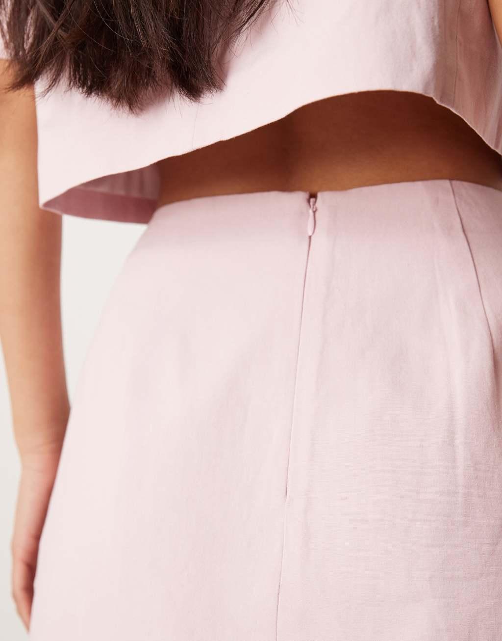 ASOS DESIGN tailored mini skirt with linen in pink - part of a set Product Image