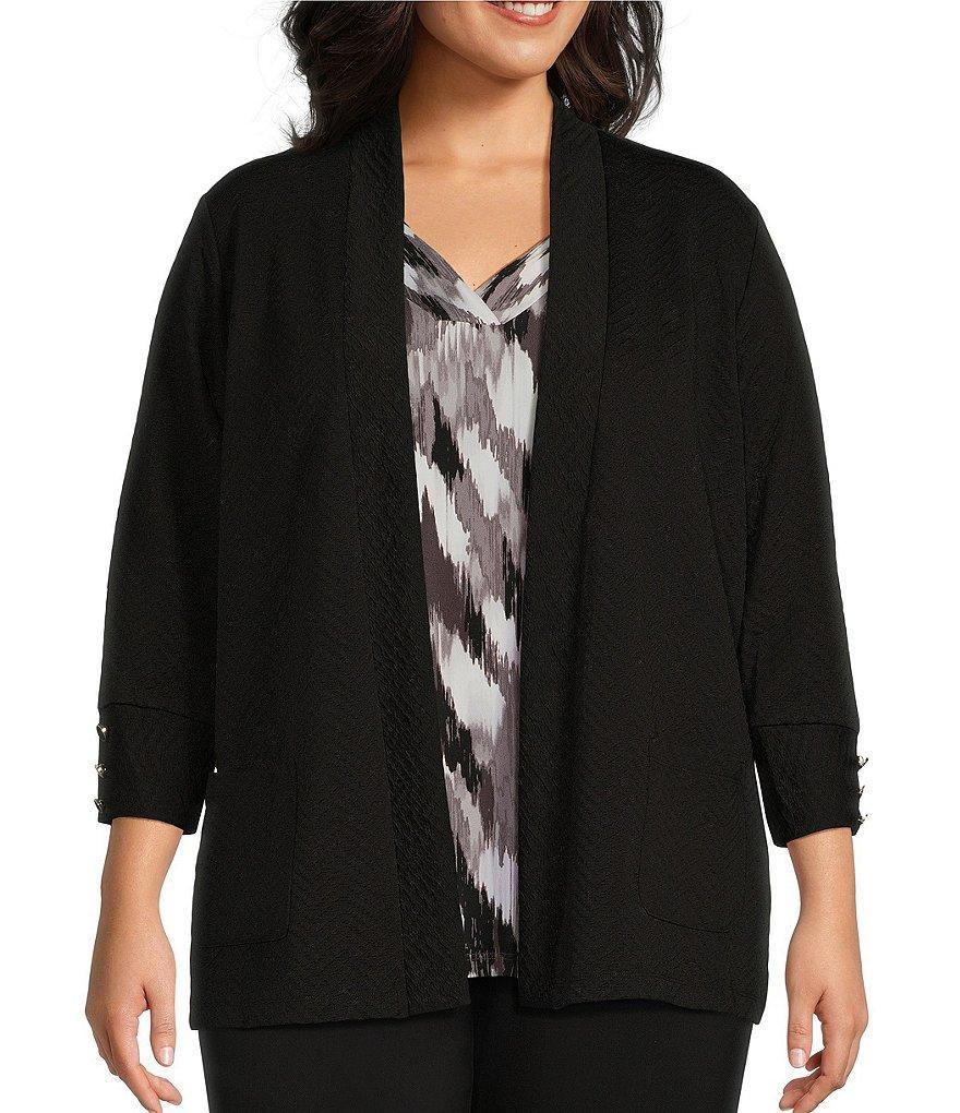 Allison Daley Plus Size 3/4 Sleeve Open Front Patch Pocket Cardigan product image