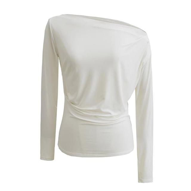 Long-Sleeve One-Shoulder Plain Tee Product Image