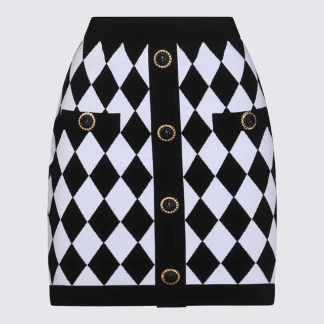 BALMAIN Balcke And White Viscose Blend Skirt In Black Product Image