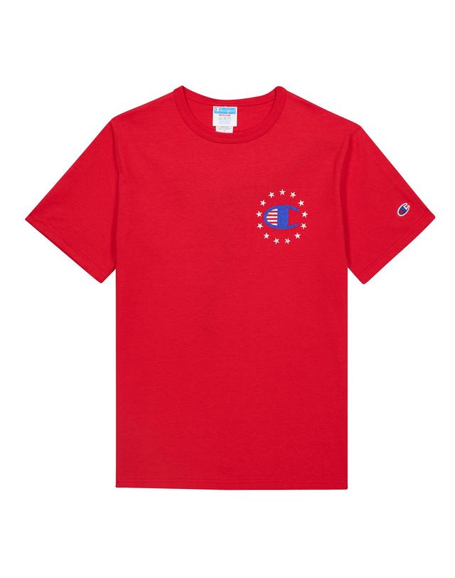 Mens Champion Heritage Short-Sleeve T-Shirt, Left Chest Circle Stars Team Red Scarlet M Product Image