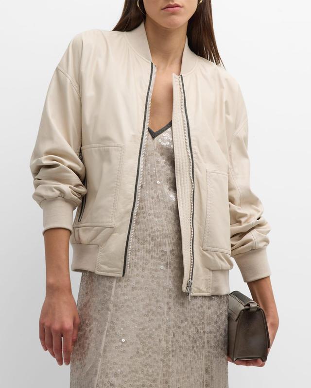 Monili-Placket Napa Leather Bomber Jacket Product Image