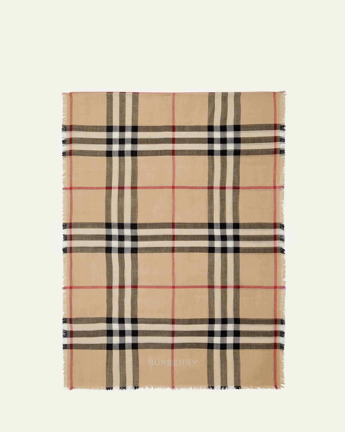 Womens Reversible Check Wool-Silk Scarf Product Image