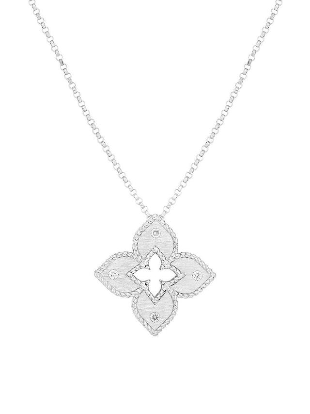 Womens Petite Venetian 18K White Gold & Diamond Pendant Necklace Product Image