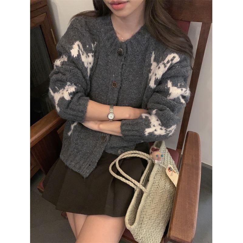 Round Neck Patterned Cardigan Product Image