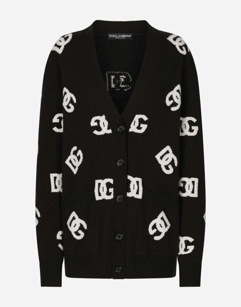 DOLCE & GABBANA Wool Cardigan With Inlay In Multicolor Product Image