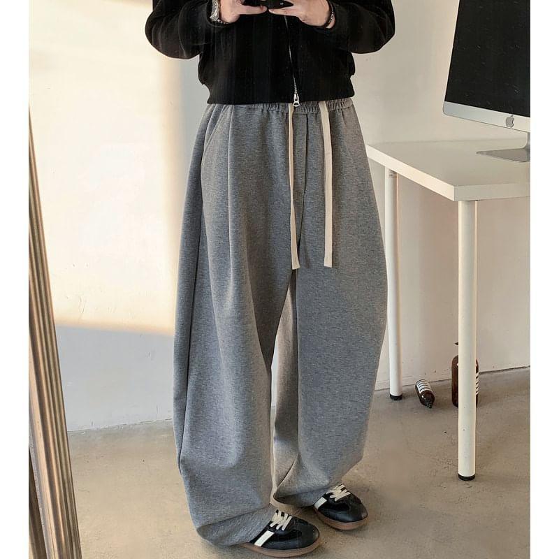 Mid Rise Plain Wide Leg Sweatpants Product Image