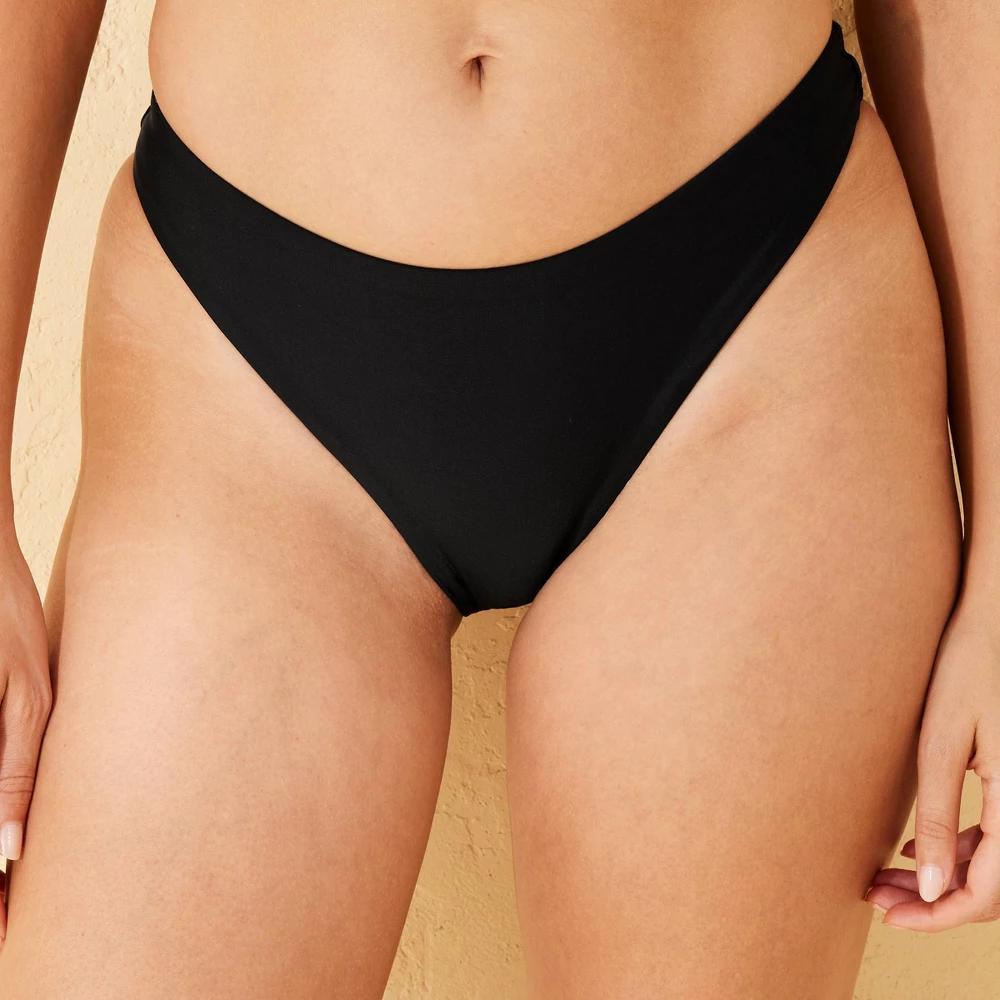 Womens Scoop Front Low-Rise Extra High Leg Cheeky Bikini Bottom - Shade & Shore Black Product Image