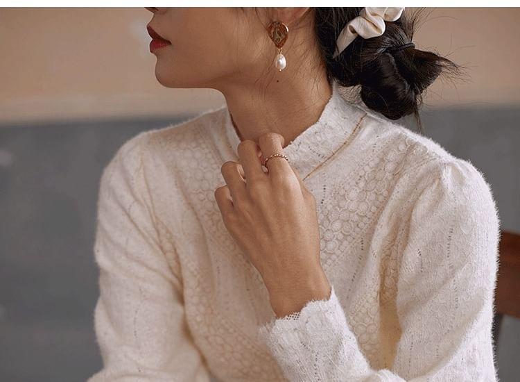 Long-Sleeve Mock Neck Lace Blouse Product Image