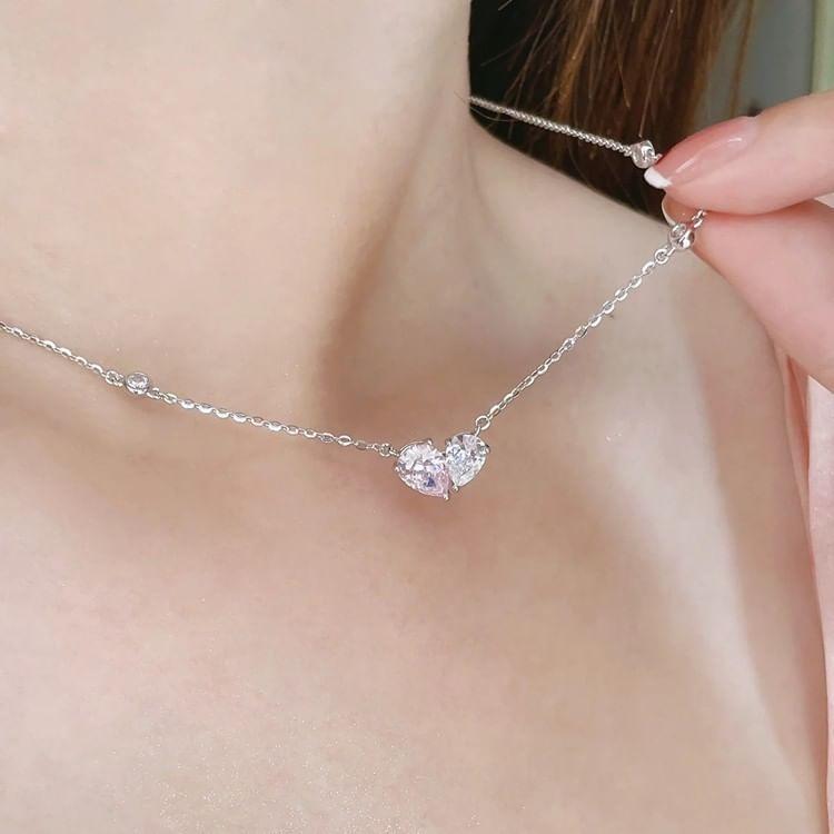 Heart Rhinestone Sterling Silver Necklace Product Image