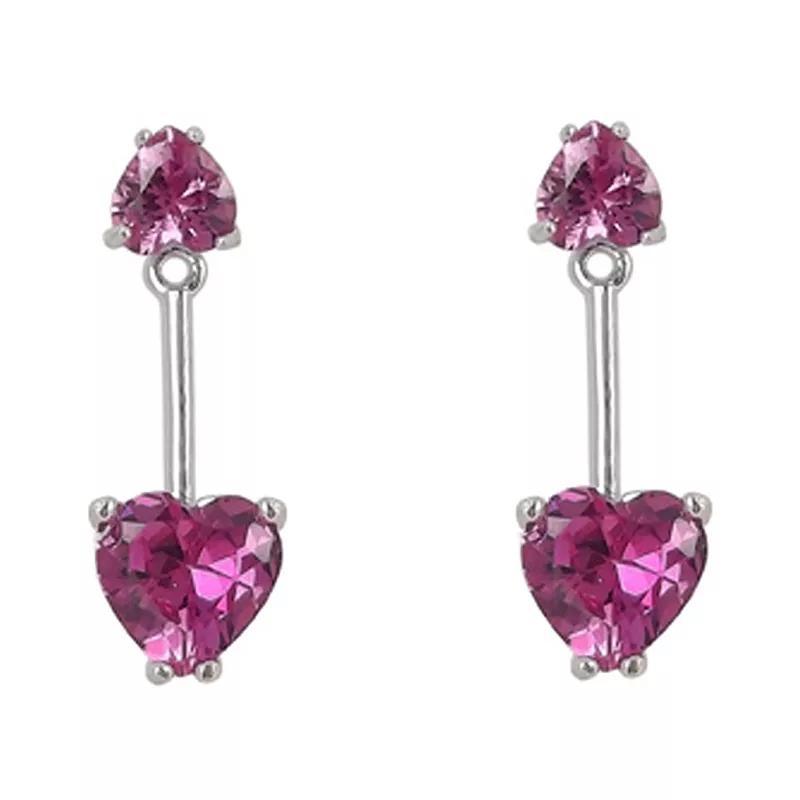 Sterling Silver Lab-Created Pink Sapphire Front / Back Earrings, Womens Product Image