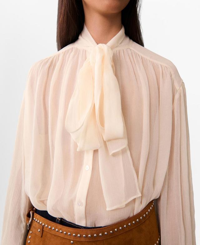 Mango Womens Puffed Sleeves And Bow Detail Blouse Product Image