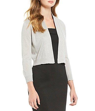 Calvin Klein Lurex Metallic 34 Sleeve Open Front Shrug Product Image