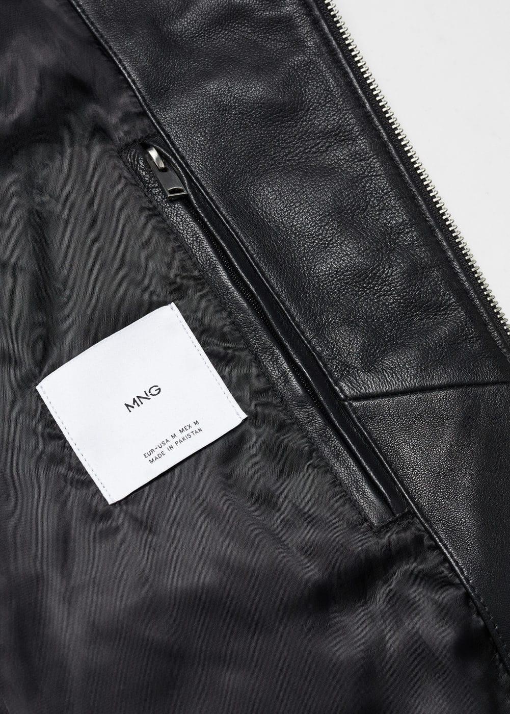 MANGO MAN - Zip-detail leather biker jacket blackMen Product Image