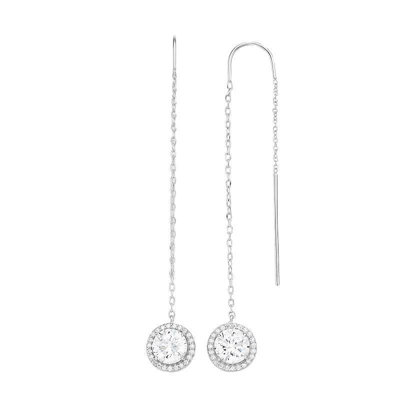 Sterling Silver Cubic Zirconia Halo Drop Earrings, Womens, White Product Image