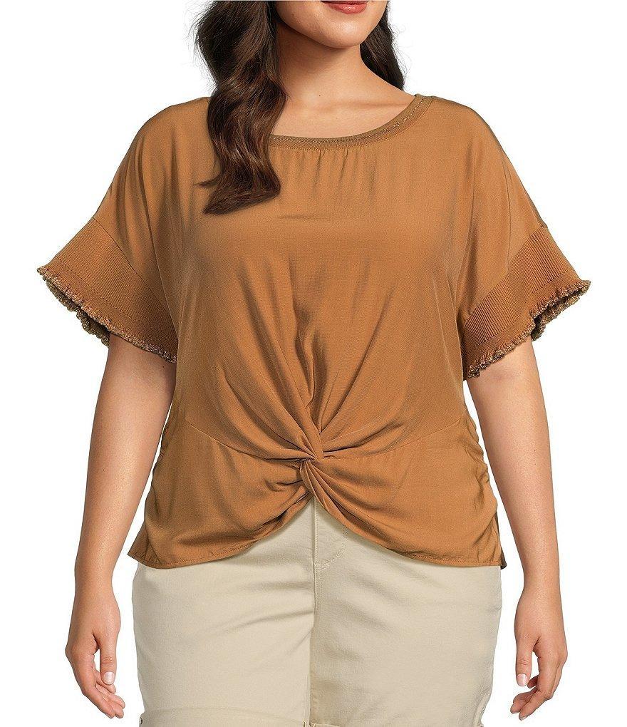 Democracy Plus Size Scoop Neck Short Sleeve Twisted Hem Top Product Image