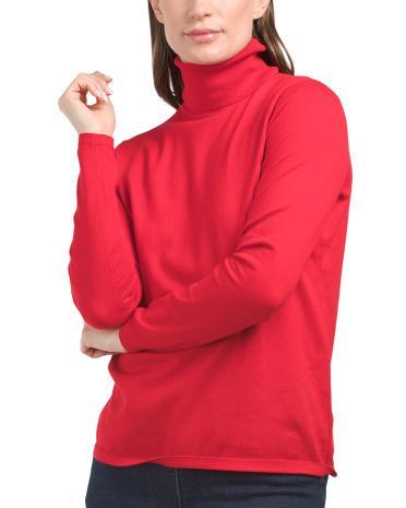 Pima Cotton Blend Long Sleeve Turtleneck Sweater for Women Product Image