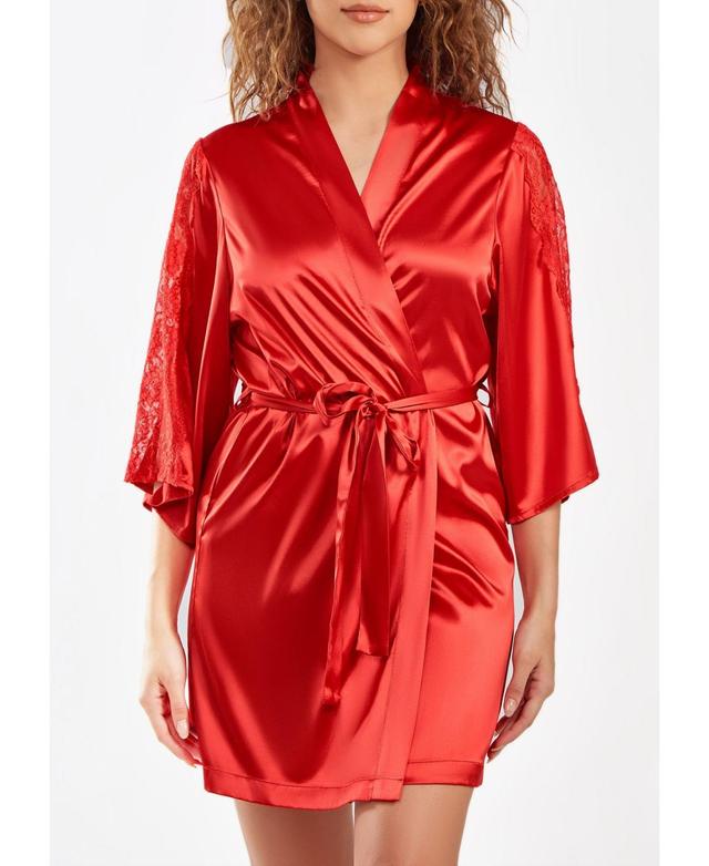 iCollection Womens Milena Satin and Lace Robe with Self Tie Sash Product Image