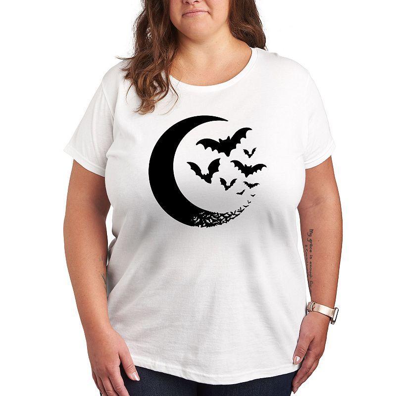 Plus Size Crescent Moon Bats Graphic Tee, Womens Grey Red Product Image