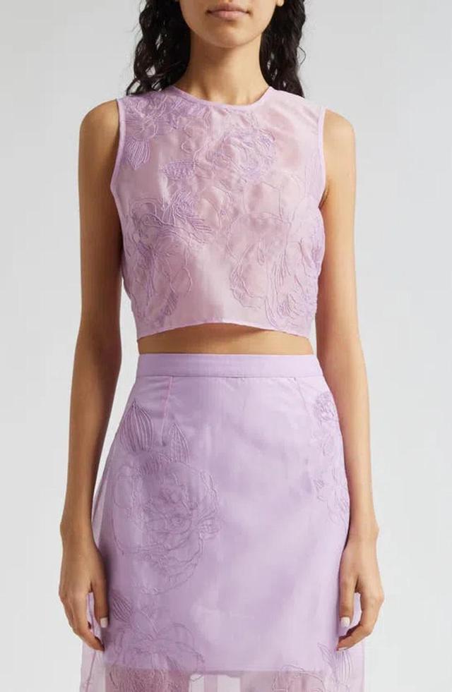 Cinq A Sept Etta Embroidered Organza Crop Top In Lilac Product Image