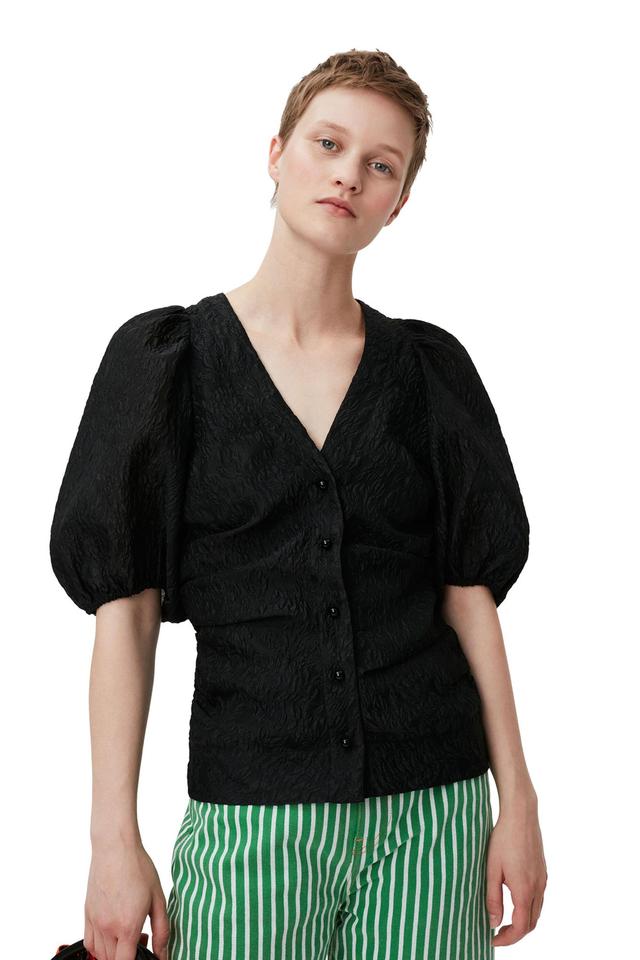 Jacquard V-neck Blouse Product Image