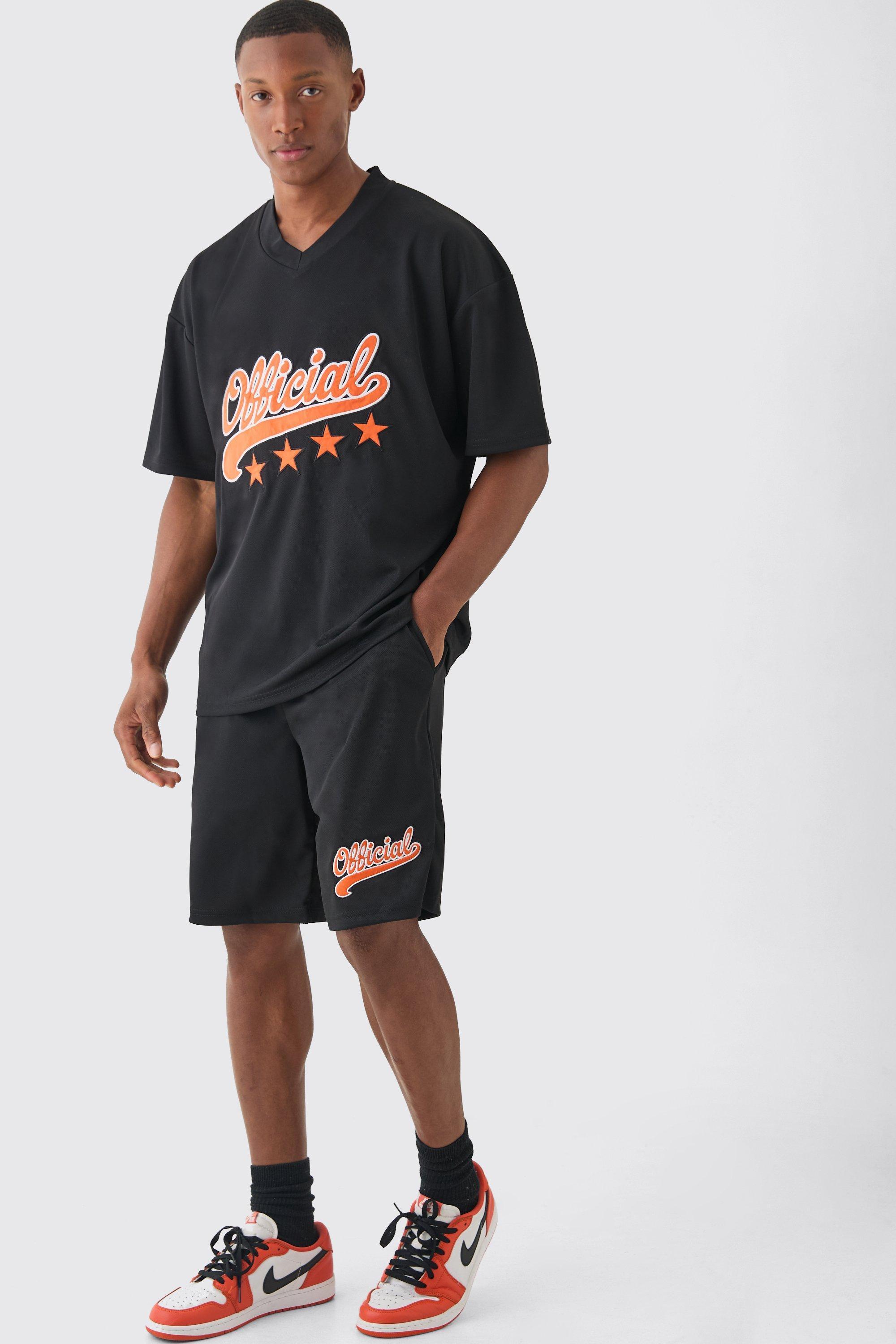 Oversized Official Mesh Varsity Top And Basketball Shorts Set | boohooMAN USA Product Image