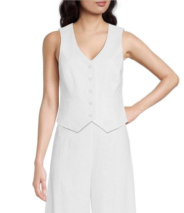 Alex Marie Brook V-Neck Stretch Linen Blend Button Front Vest Product Image