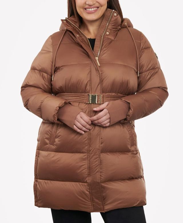 Michael Michael Kors Womens Plus Size Hooded Belted Puffer Coat Product Image