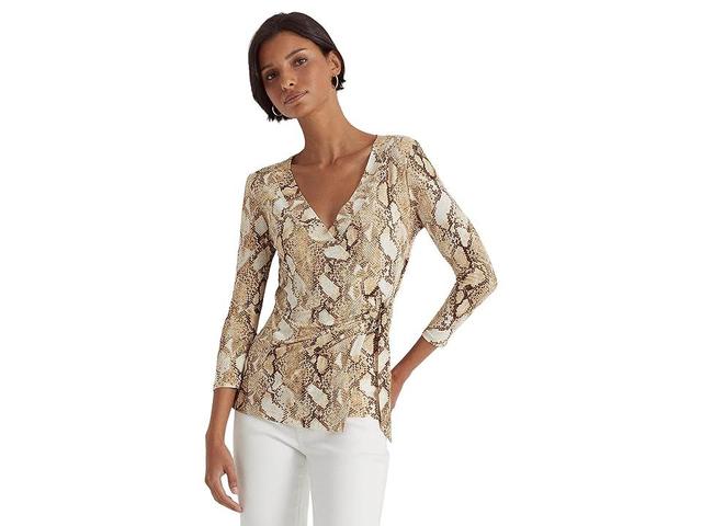 LAUREN Ralph Lauren Print Stretch Jersey Top (Cream ) Women's T Shirt Product Image