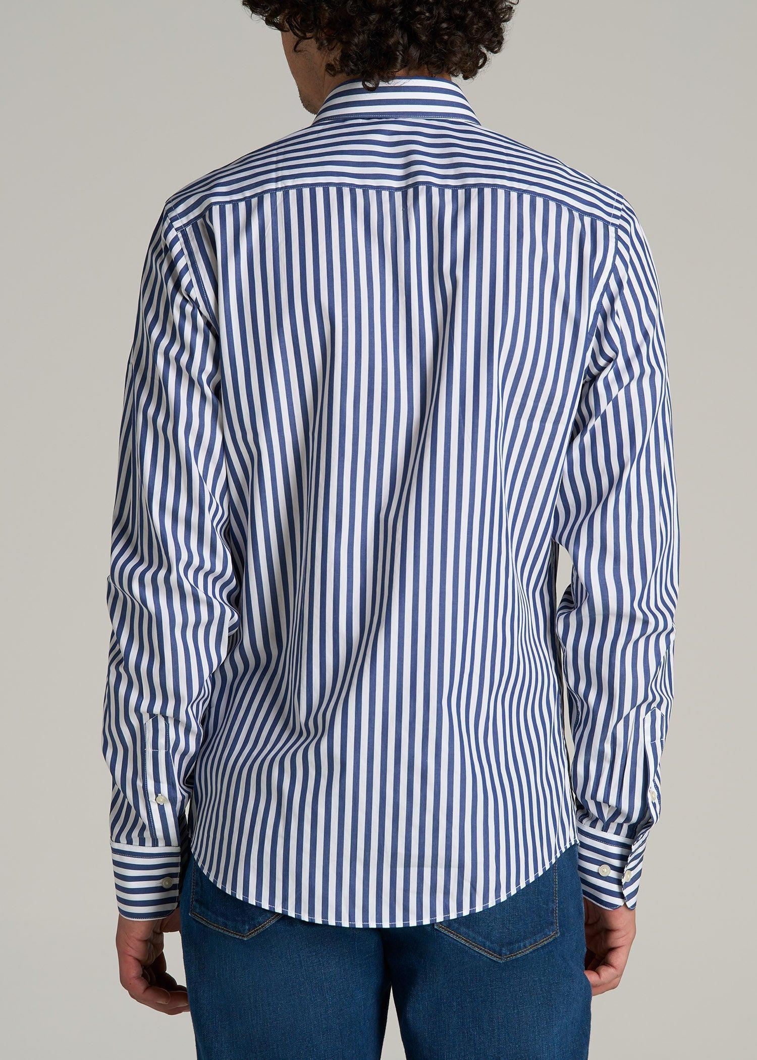 Premium Dress Shirt for Tall Men in Bold Blue Stripe Product Image