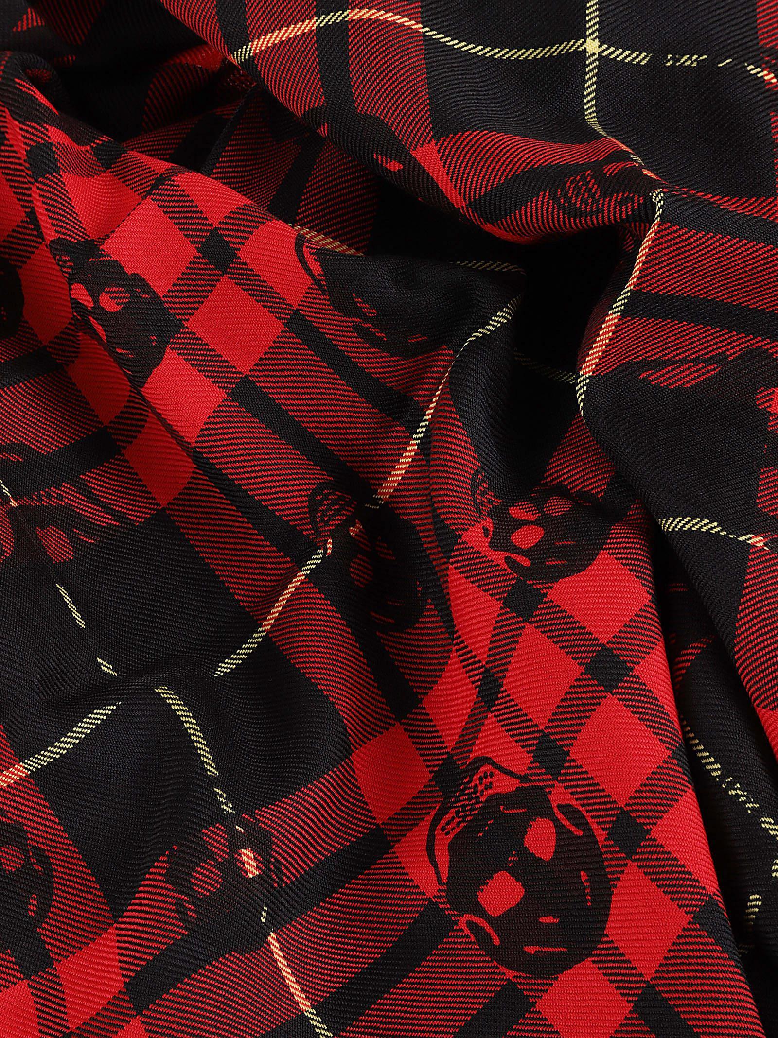 Men's Wool Tartan Plaid Skull Scarf In Red/black Product Image