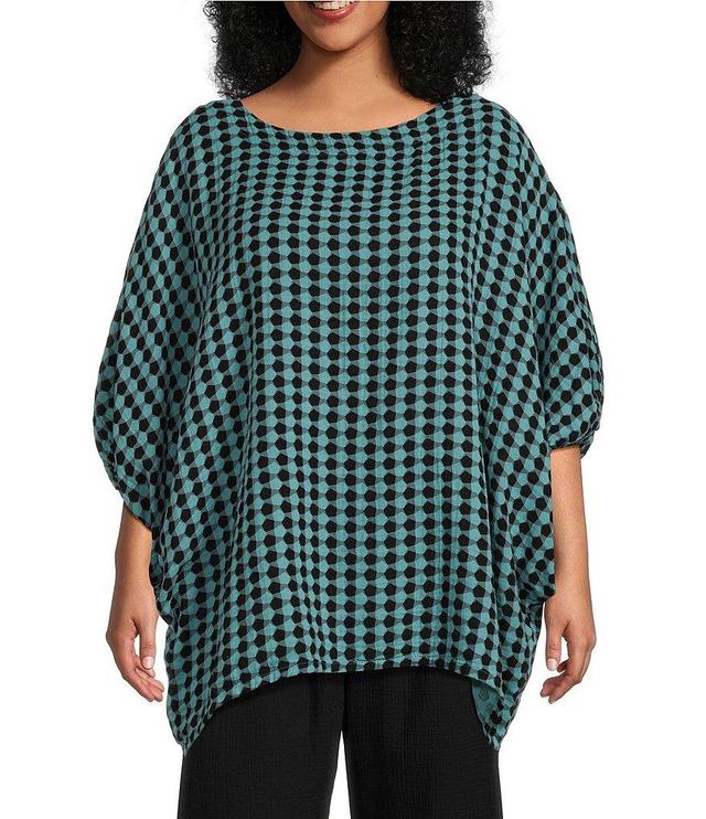 Bryn Walker Plus Size Wilder Cotton Gauze Grafca Print Crew Neck Elbow Dolman Banded Short Sleeve Tunic Product Image