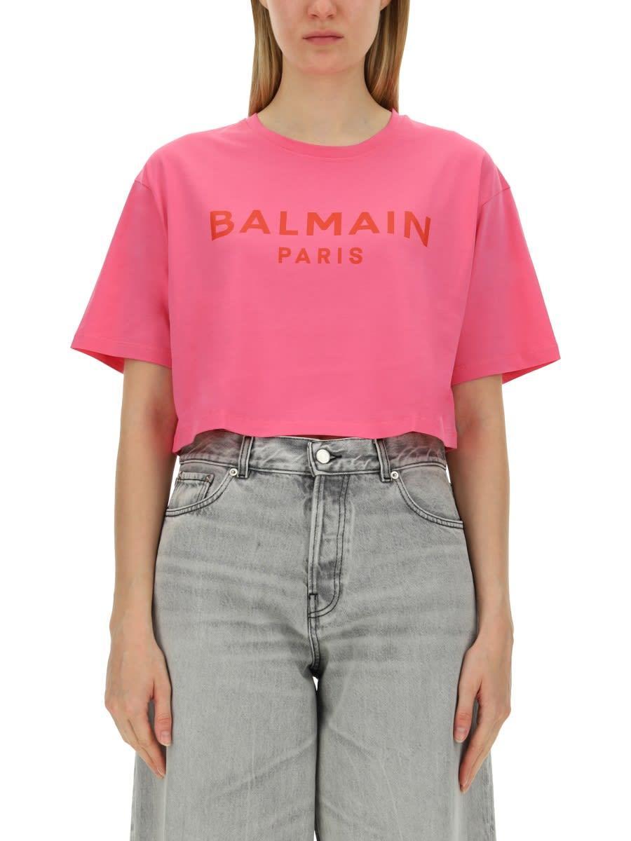 BALMAIN Logo T-shirt With Buttons In Pink Product Image