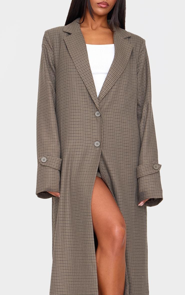 Khaki Check Print Oversized Trench Coat Product Image