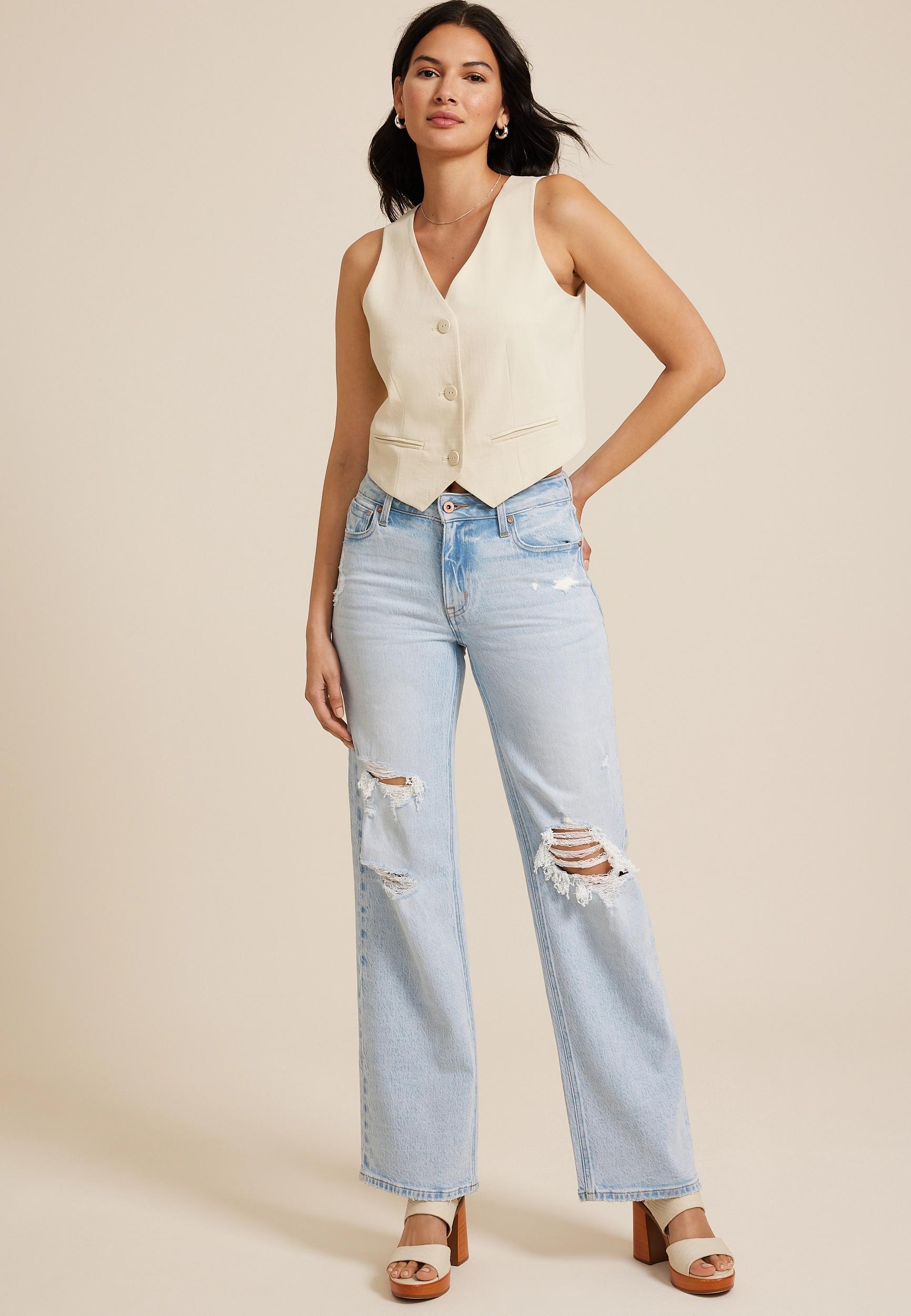 edgely™ High Rise Ripped Wide Leg Jean Product Image