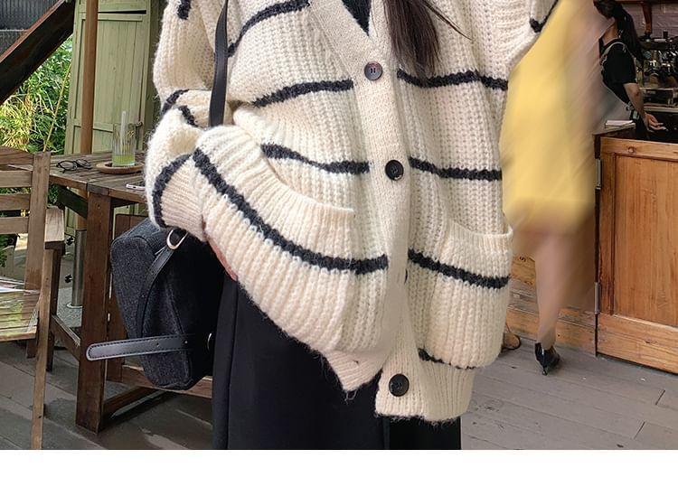 V-Neck Striped Oversized Cardigan Product Image