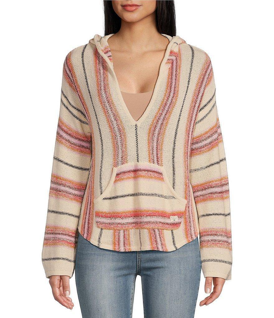 Billabong Baja Beach Long Sleeve Faded Striped Sweater Knit Lightweight Hoodie Product Image