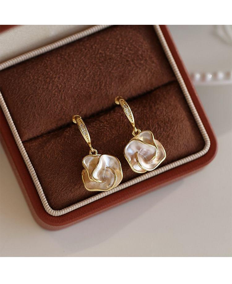 Floral Rhinestone Drop Hook Earring Product Image