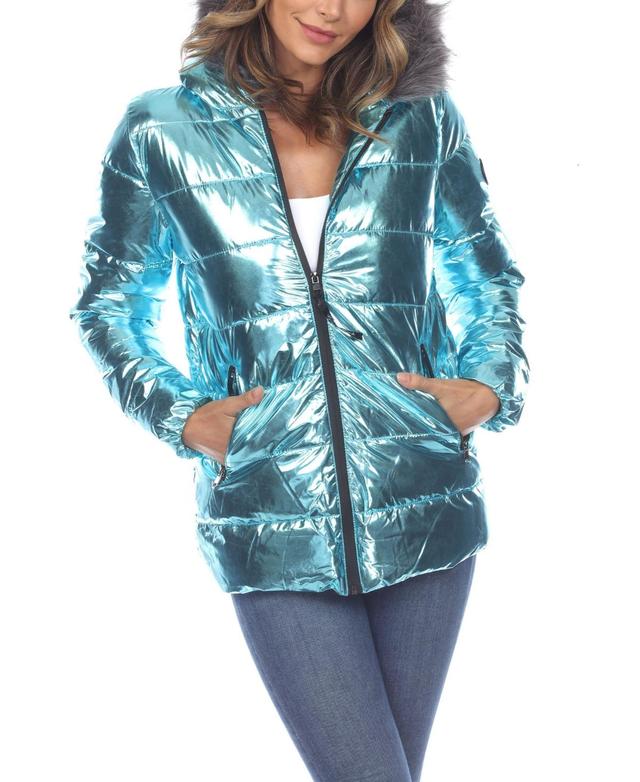 Womens Metallic Puffer Coat With Hoodie Product Image