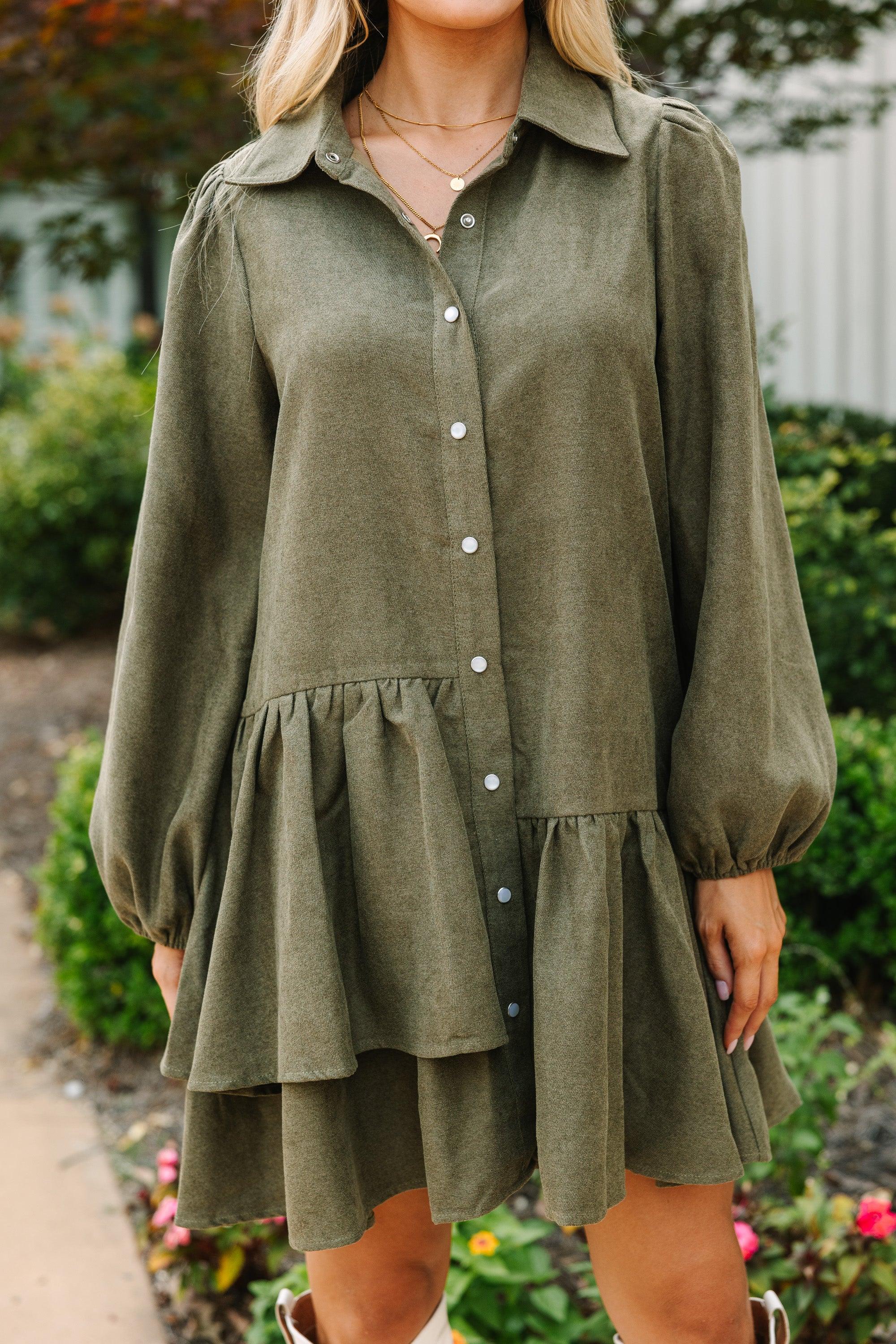 It's Your Place Olive Green Button Down Dress Female Product Image