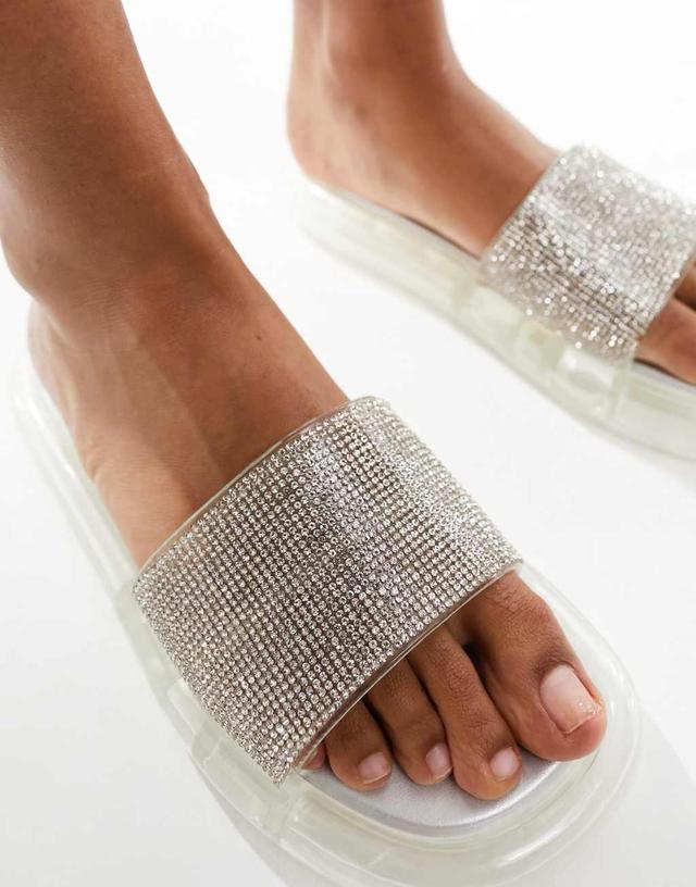 Simmi London Fan flat sandal with embellished upper in silver Product Image