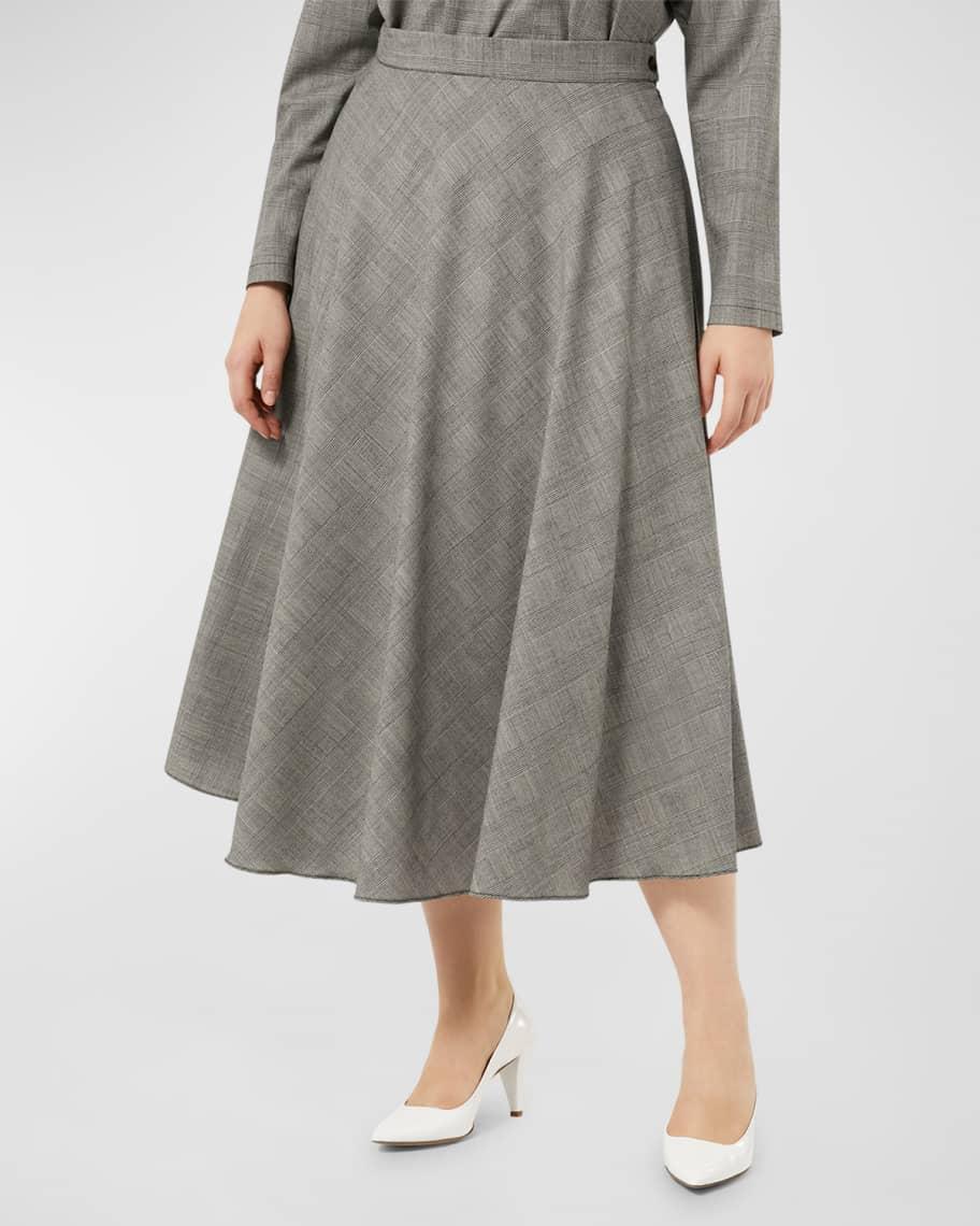 Plus Size Pelota Grid-Print Wool Midi Skirt Product Image