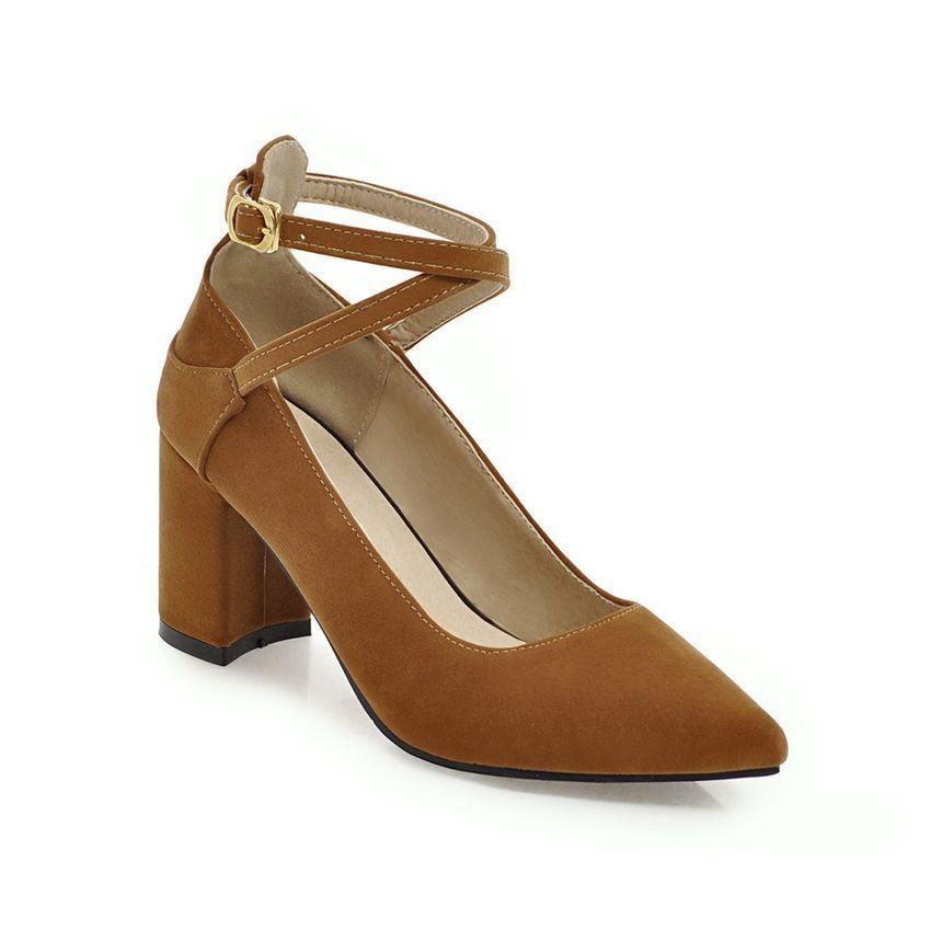 Pointed Block Heel Ankle Strap Pumps Product Image