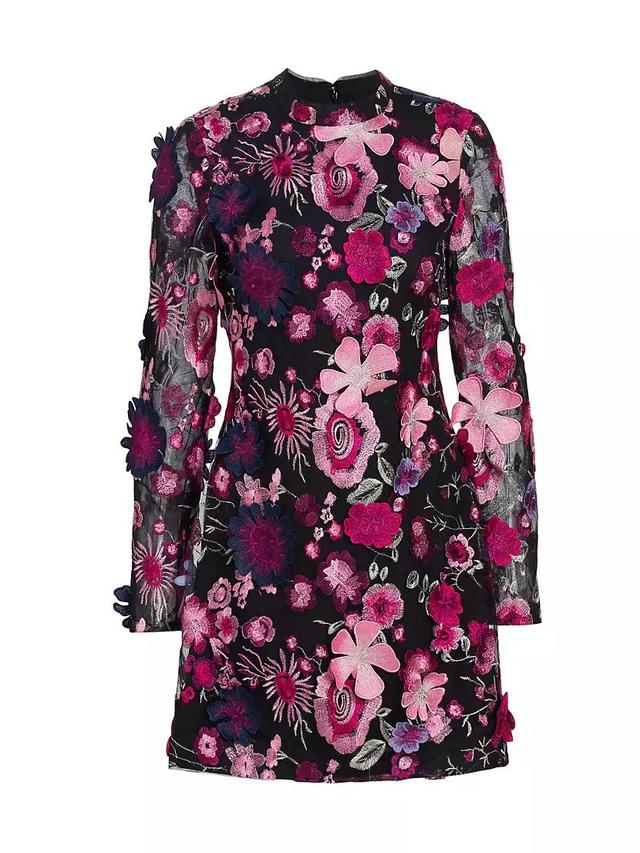 Long-Sleeve Floral-Embroidered Minidress Product Image