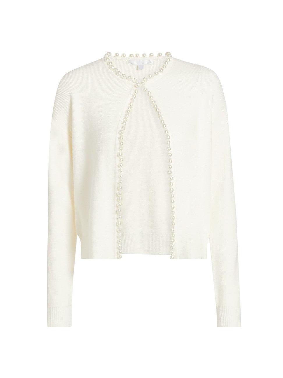 Womens Imitation Pearl-Trim Cardigan Product Image