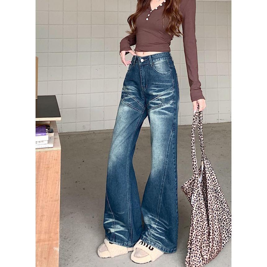 Low Waist Washed Straight-Fit Wide-Leg Jeans Product Image