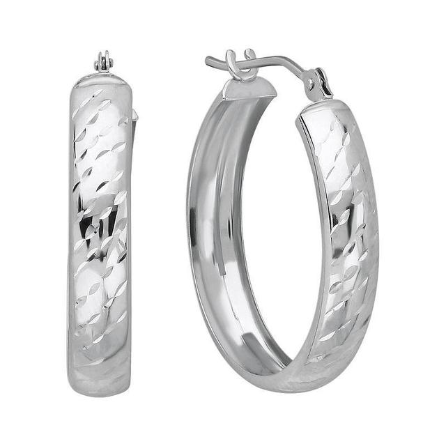 Everlasting Gold 10k White Gold Textured Stripe Hoop Earrings, Womens Product Image