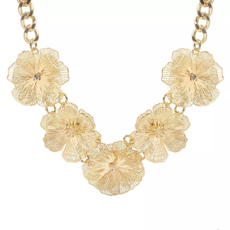 Emberly Gold Tone Floral Statement Necklace, Womens, Clear Product Image