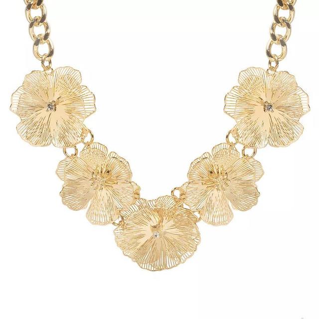 Emberly Gold Tone Floral Statement Necklace, Womens, Clear Product Image