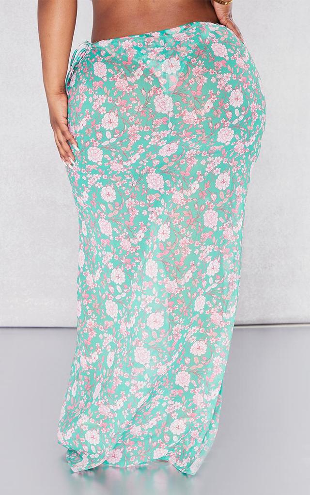 Plus Green Floral Chiffon Maxi Beach Skirt Product Image